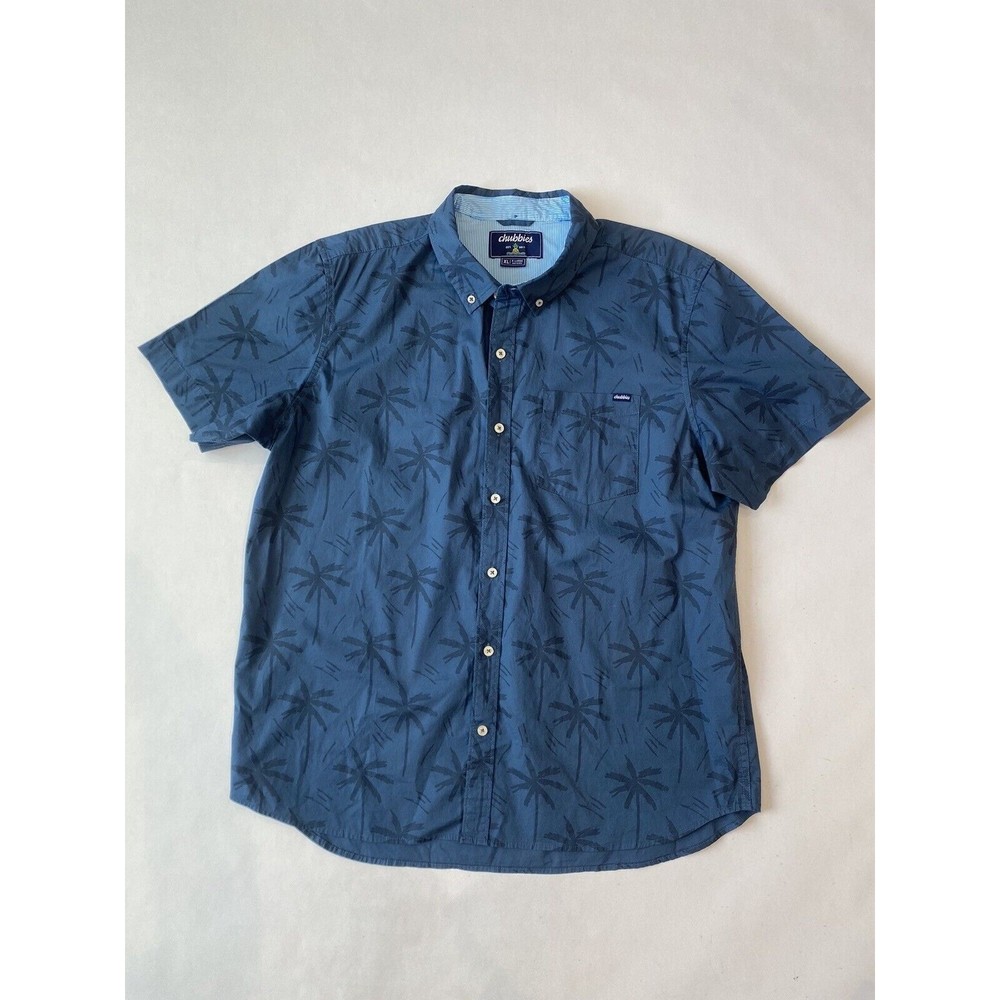 Men's Chubbies Hawaiian Shirt XL Short Sleeve Blue Button Down Palm Trees